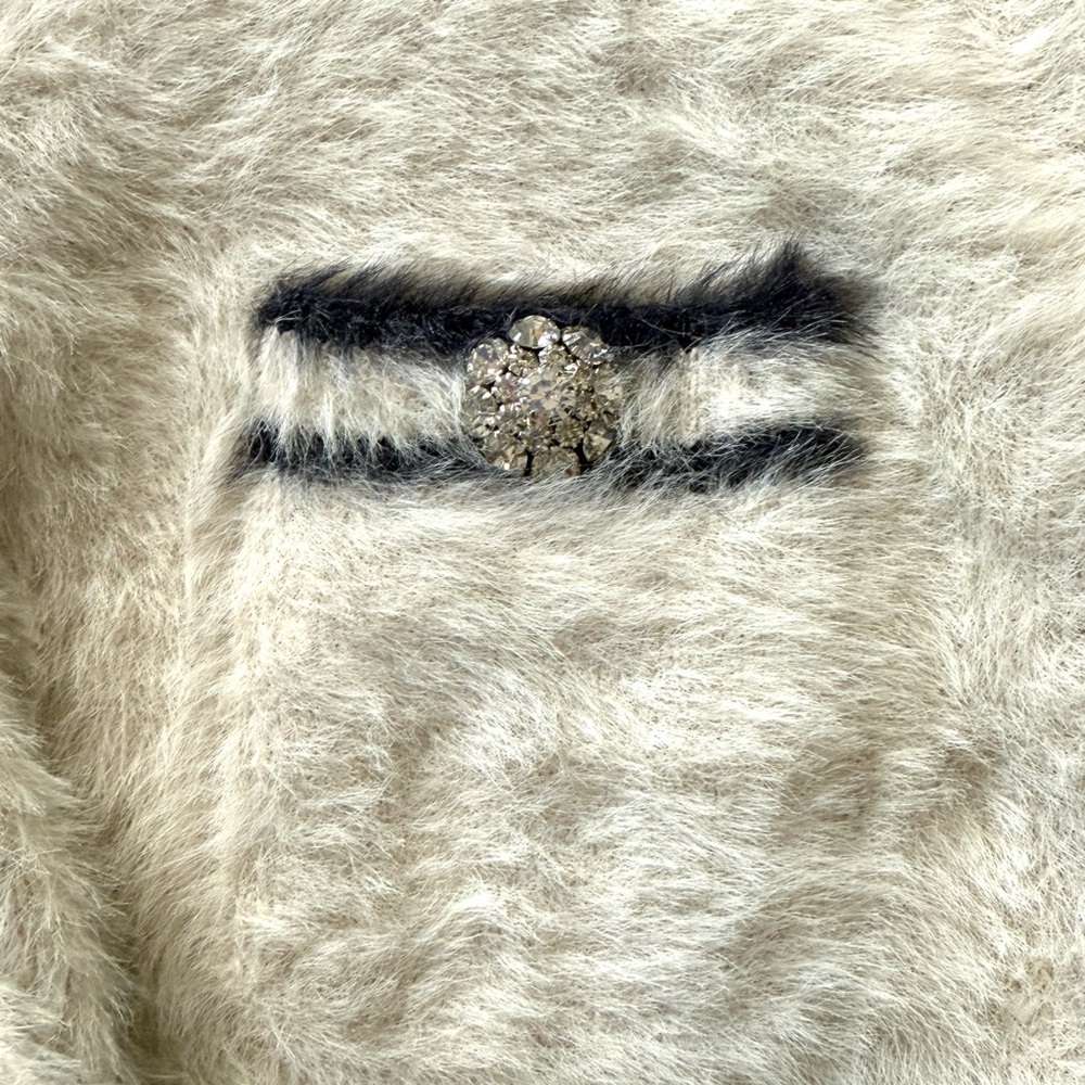 J Crew Sweater Lady Jacket/Cardigan in Light Bone & Navy Brushed Yarn - Picture 6 of 8